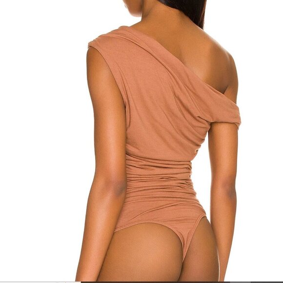 AGOLDE Hilma Twist Sleeve Bodysuit sz L NEW Pantyhose brown - Picture 7 of 11